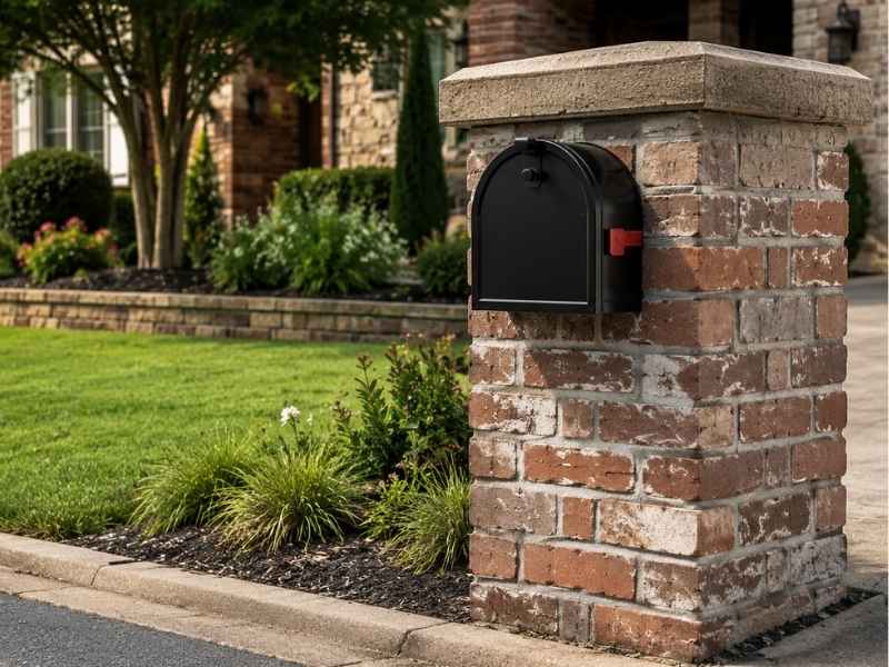 Mailbox repair for an existing brick masonry base with updated exterior features in Birmingham Alabama
